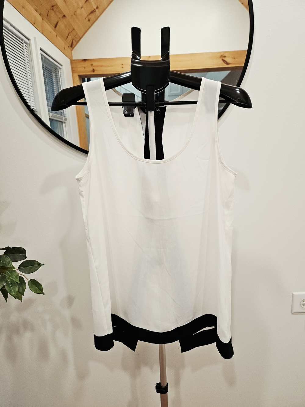 Express White Tank Top with Black Hem Detail